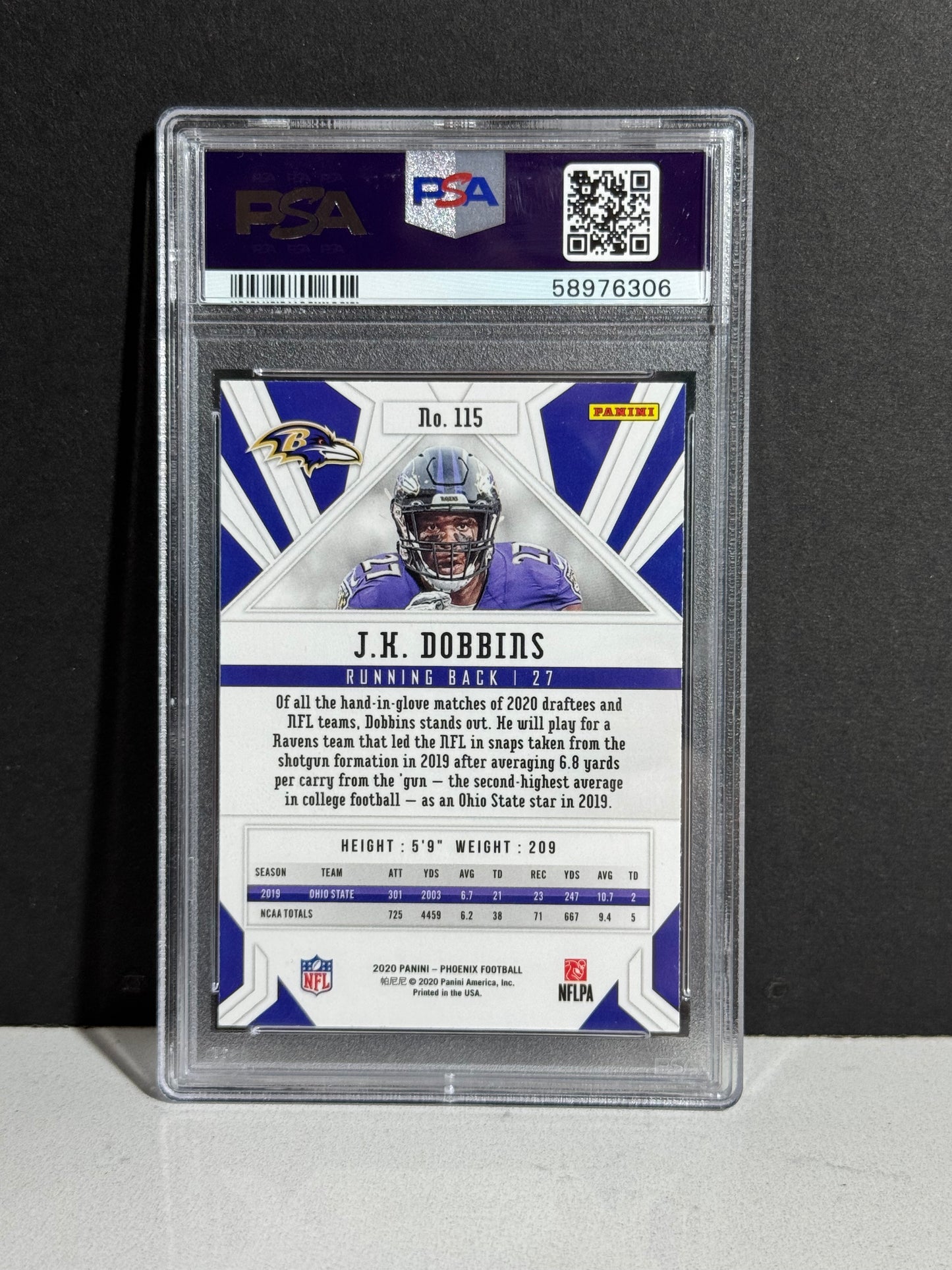 202 Panini Phoenix J.K. Dobbins Fire Burst PSA 9